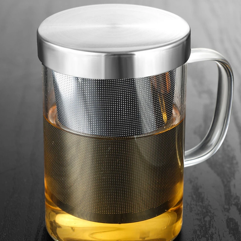 Große Teetasse mit Tefilter und Henkel aus Edelstahl für Büro und Zuhause – Kreativer Trinkbecher mit staubdichtem Deckel