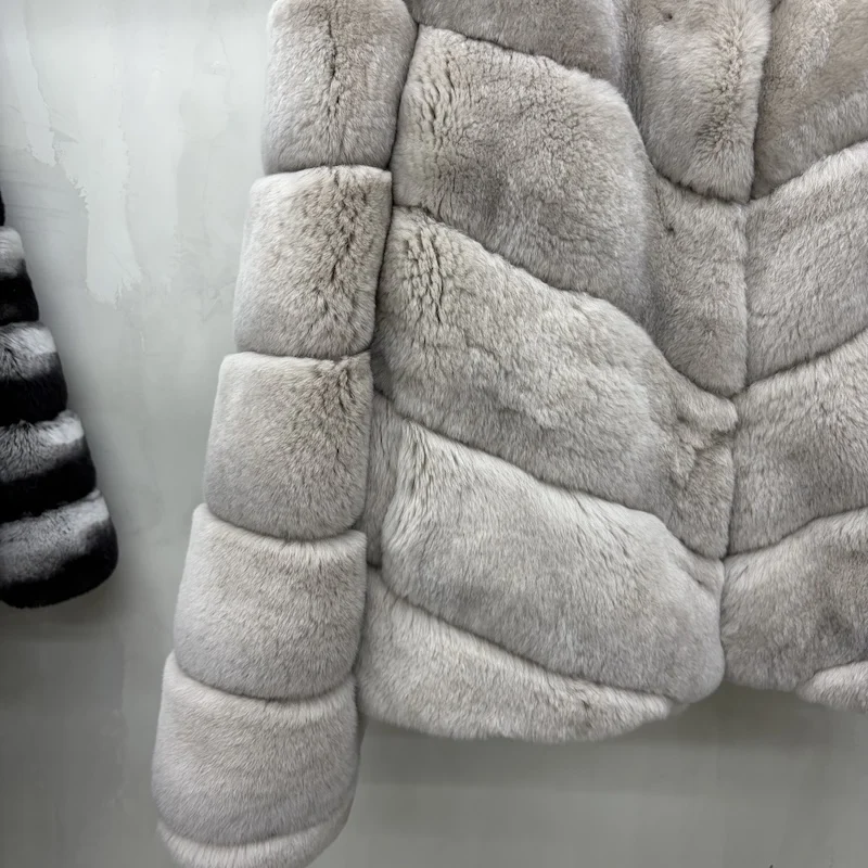 New High Quality Real Natural Rex Rabbit Fur Coat for Women Long Sleeves Luxury Fur Coat Thick Warm Outerwear Female Jackets