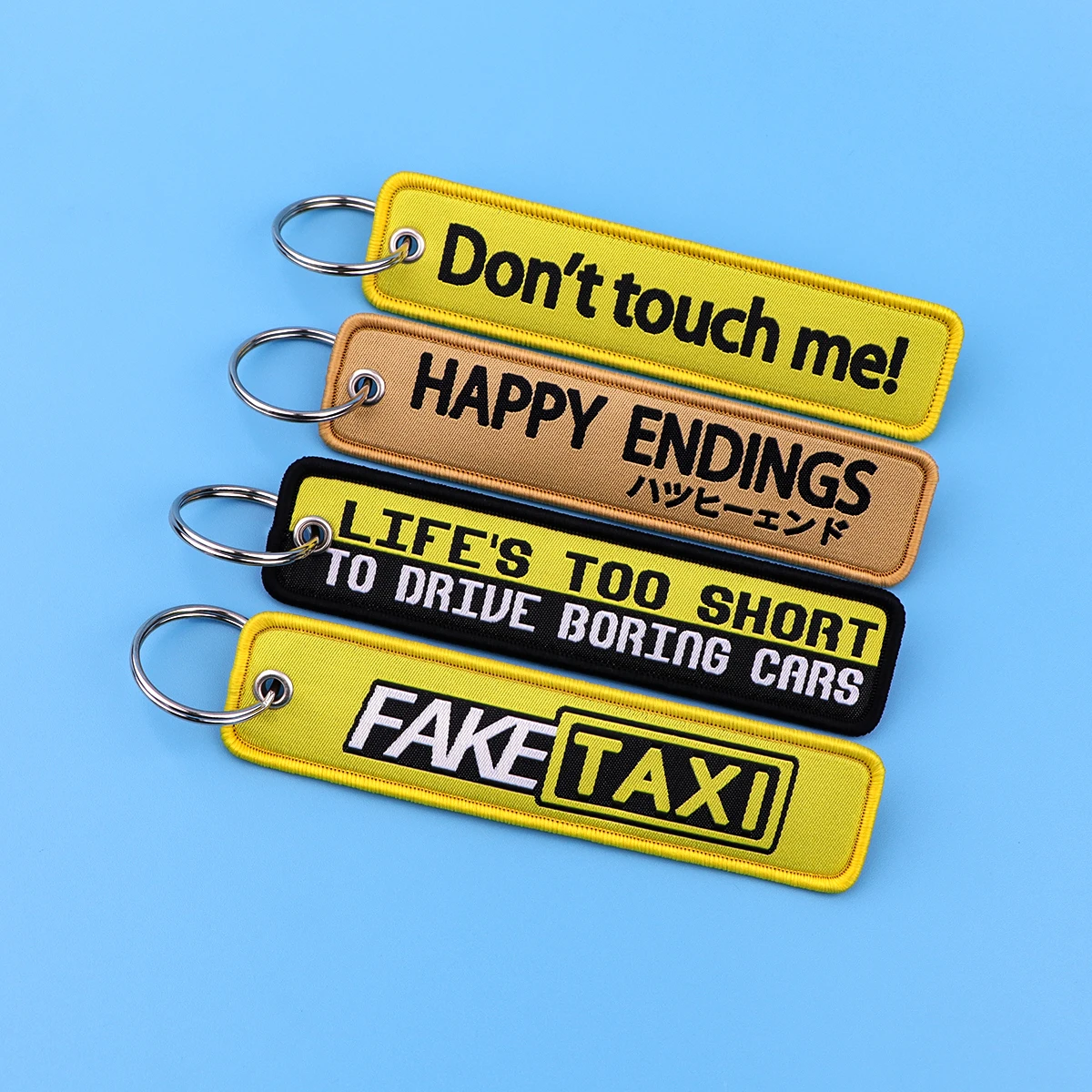 Warning Quotation Embroidery Key Fob Key Tag For Motorcycles Backpack Keychain Fashion Keyring Gifts for Men Women Accessories