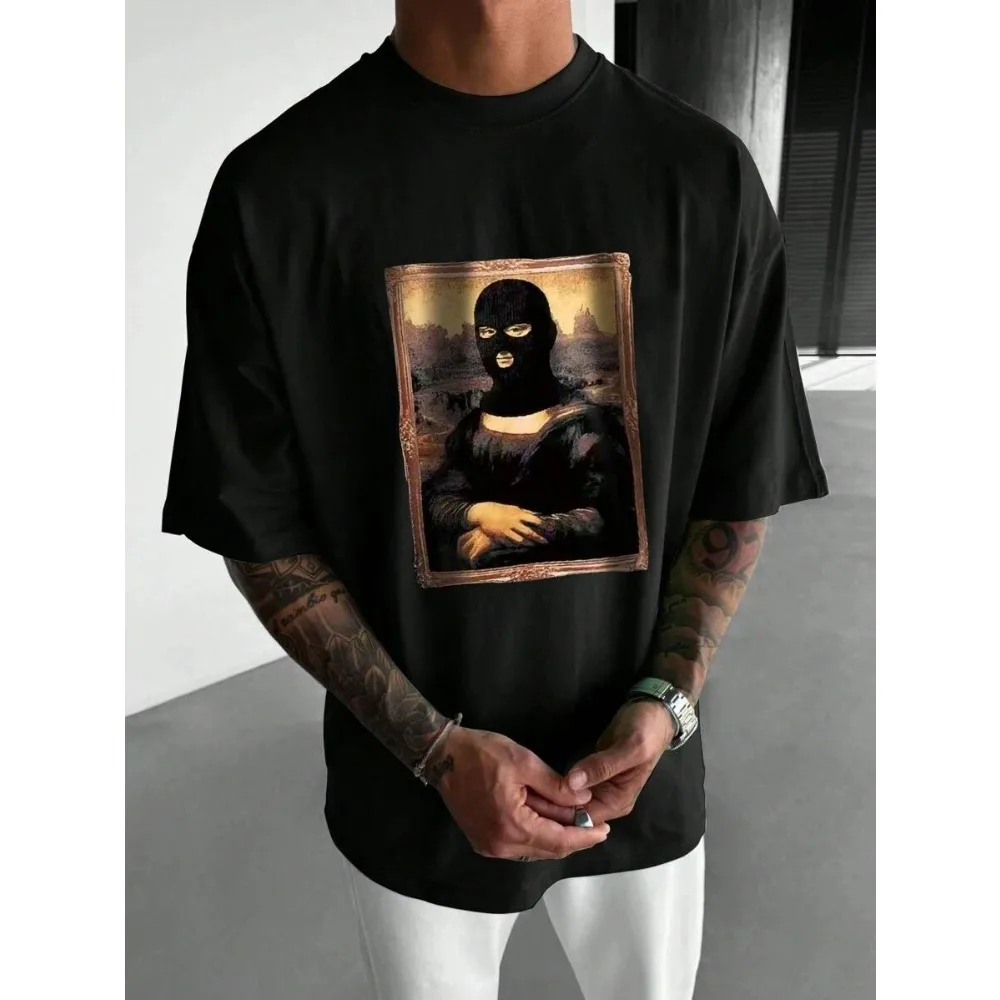 Men's Mona Lisa Printed Crew Neck Short Sleeve T-Shirt  Harajuku  Jojo Bizarre Adventure  Kid Cudi  Oversized T Shirt  COTTON