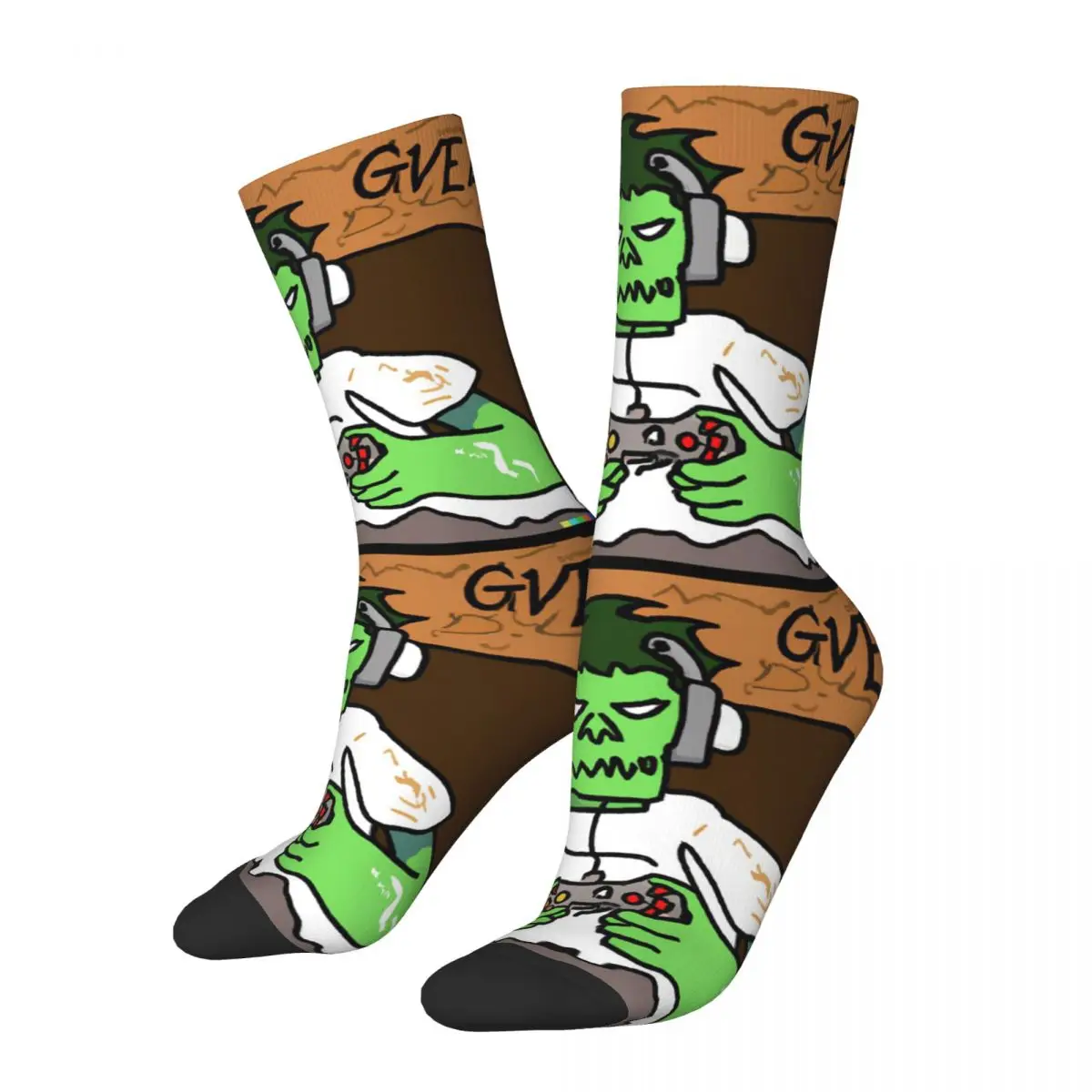 Funny Men's compression Socks Gamer Drawing Vintage Harajuku Zombie Video Gamer Street Style Novelty Pattern Crew Crazy Sock