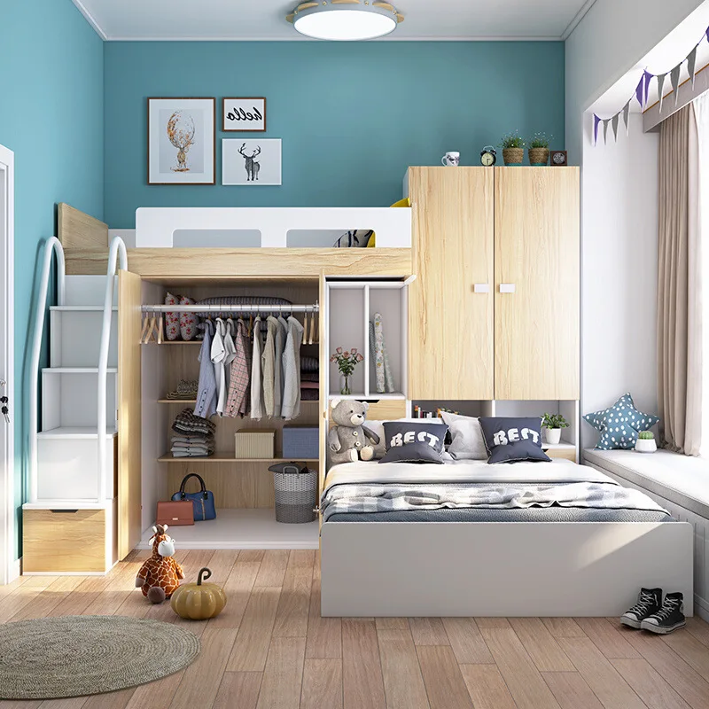 Two-child multi-functional combination bed, staggered upper and lower L bed, high and low