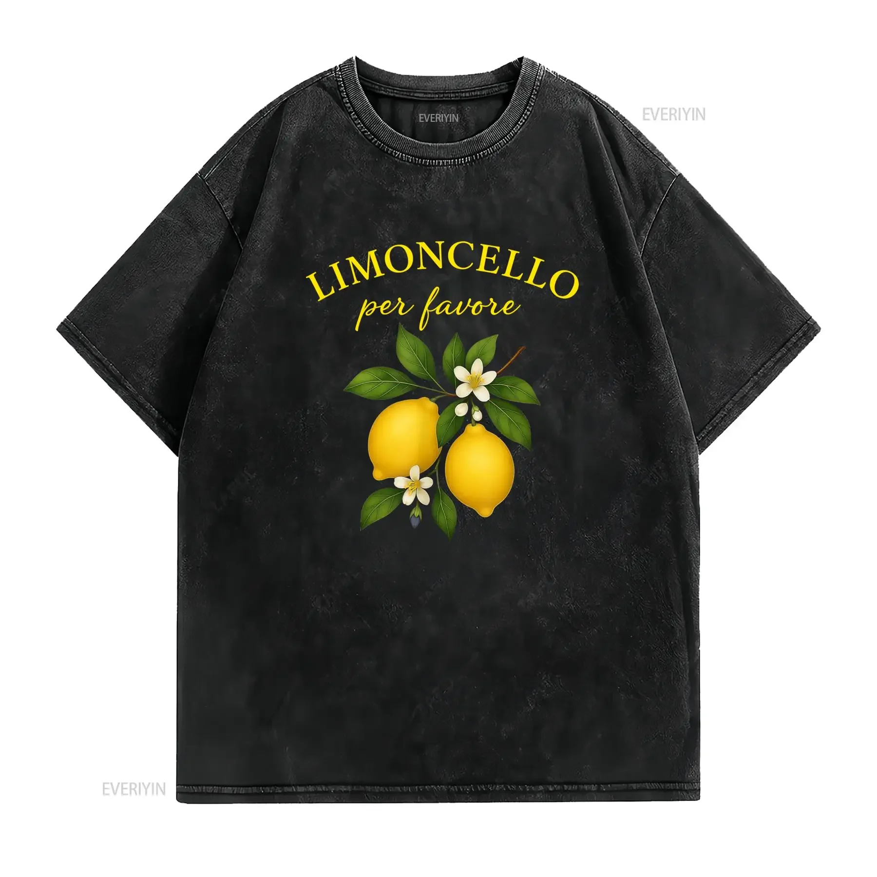 T shirt Italiana Divertida Limoncello Por Favor com Limão Gola Redonda Casual Tecido Ligeiramente Elástico Corte Normal