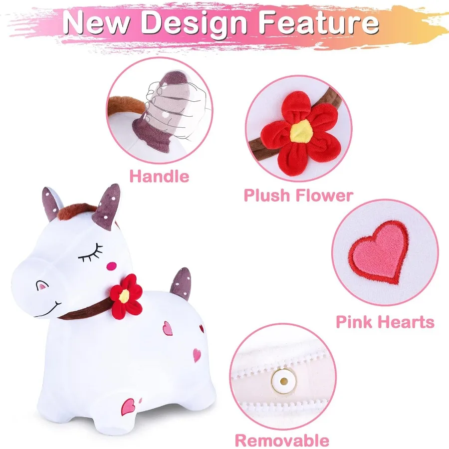 ของเล่นเป่าลมรูปม้ากระโดด iPlay iLearn Bouncy Pals สีขาว พร้อมปั๊มลม ของเล่นสัตว์เด้งดึ๋งสำหรับเด็กเล่นในบ้าน