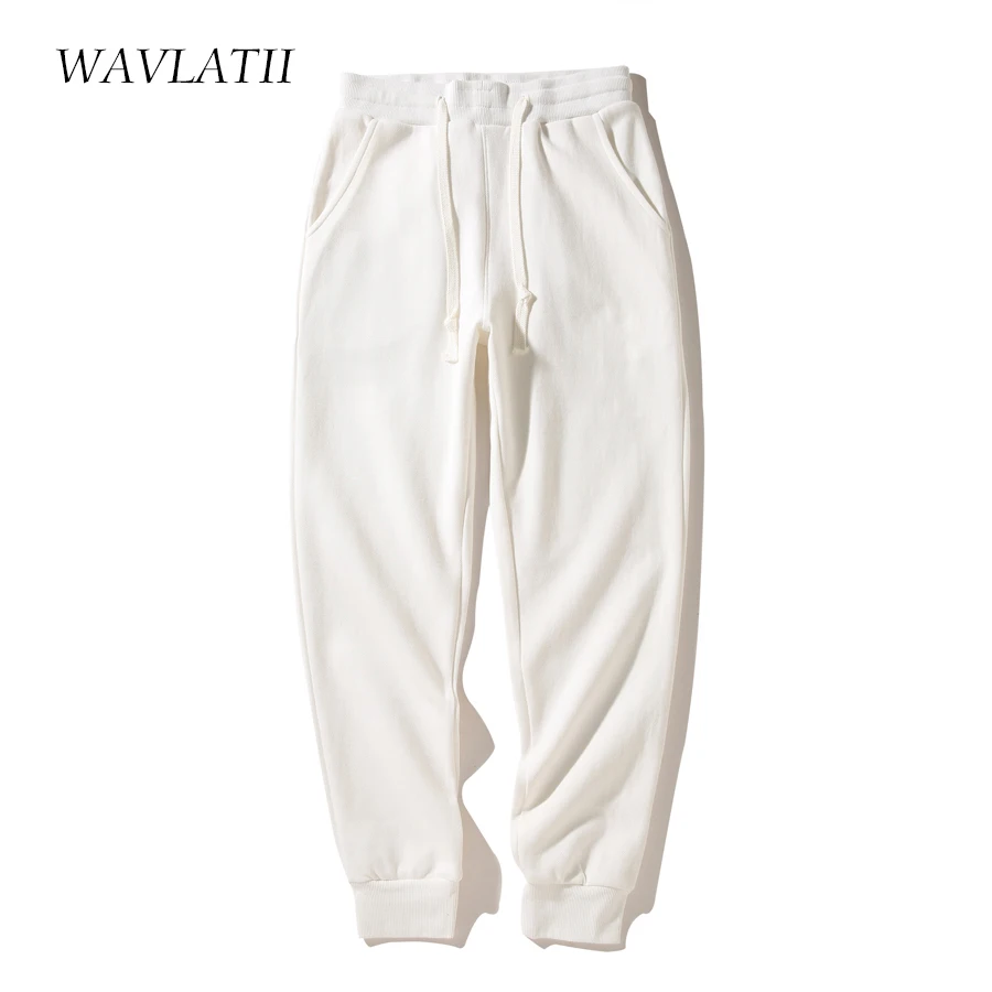 WAVLATII Women New Grey Sweatpants Female White Casual Harem Pants Lady Solid Sporty Pockets Trousers for Spring Autumn WP2301