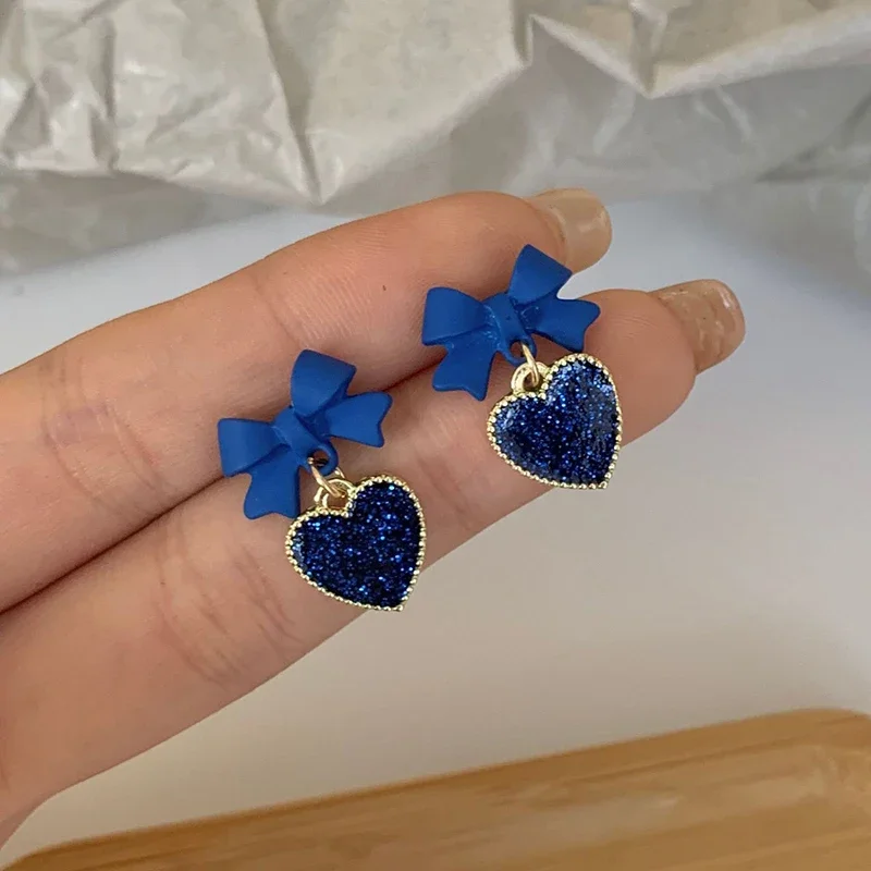 Golden Metal Blue Bowknot Earrings Fashion Jewelry Bow-tie Earrings Women Cute/Romantic Pendientes Female Stud Earrings