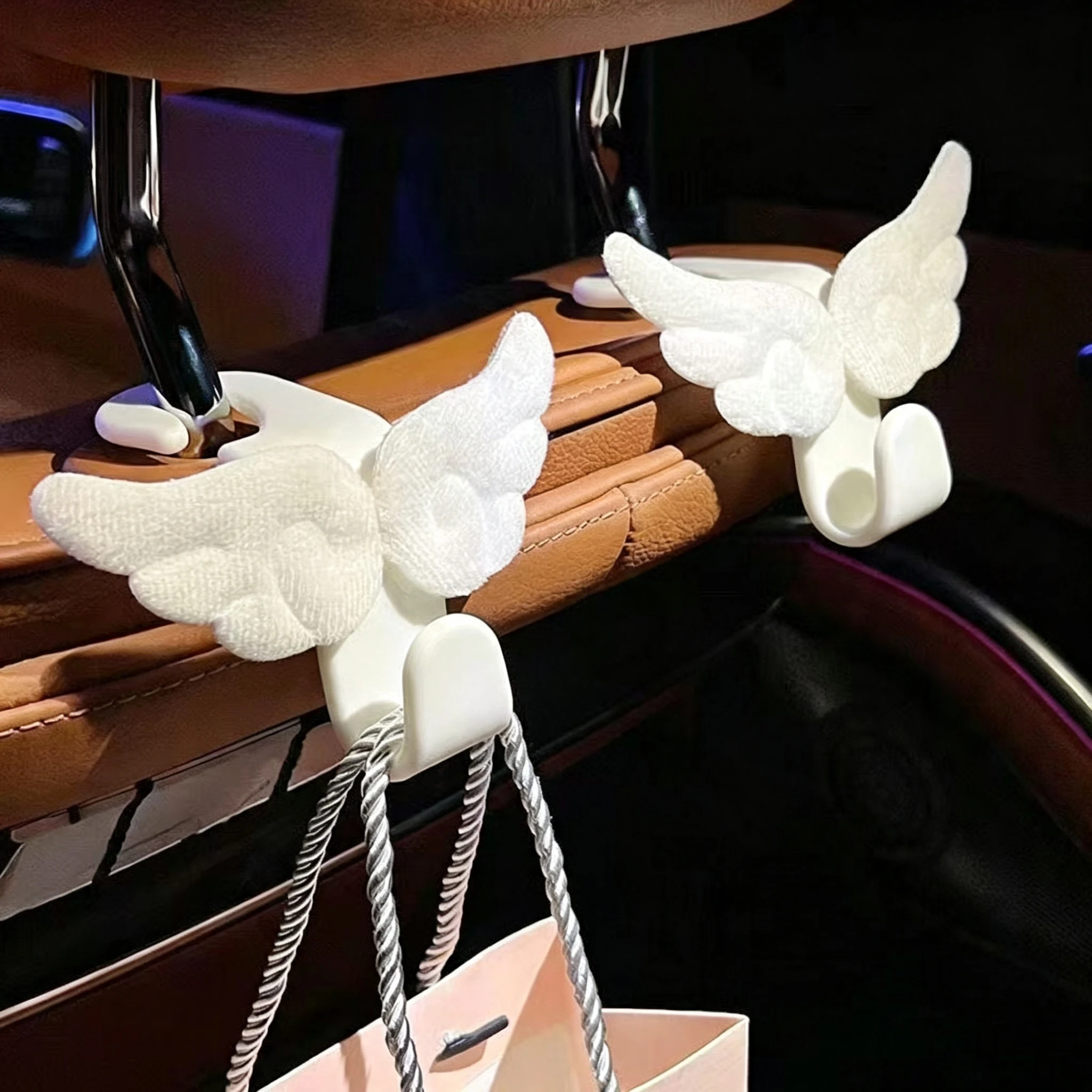 2PC Cute Korean Pink and White Cute Wings Car Seat Back Hook Multi-functional Car Storage Girl New Car Ins Decoration Cute Gift