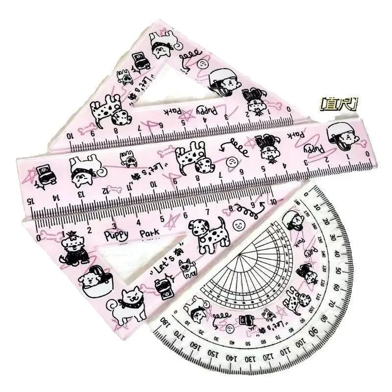 4 in 1 Cute Anime Ruler Stationery Set Ruler Triangle Protractor Drawing Children's Day Gift School Accessories
