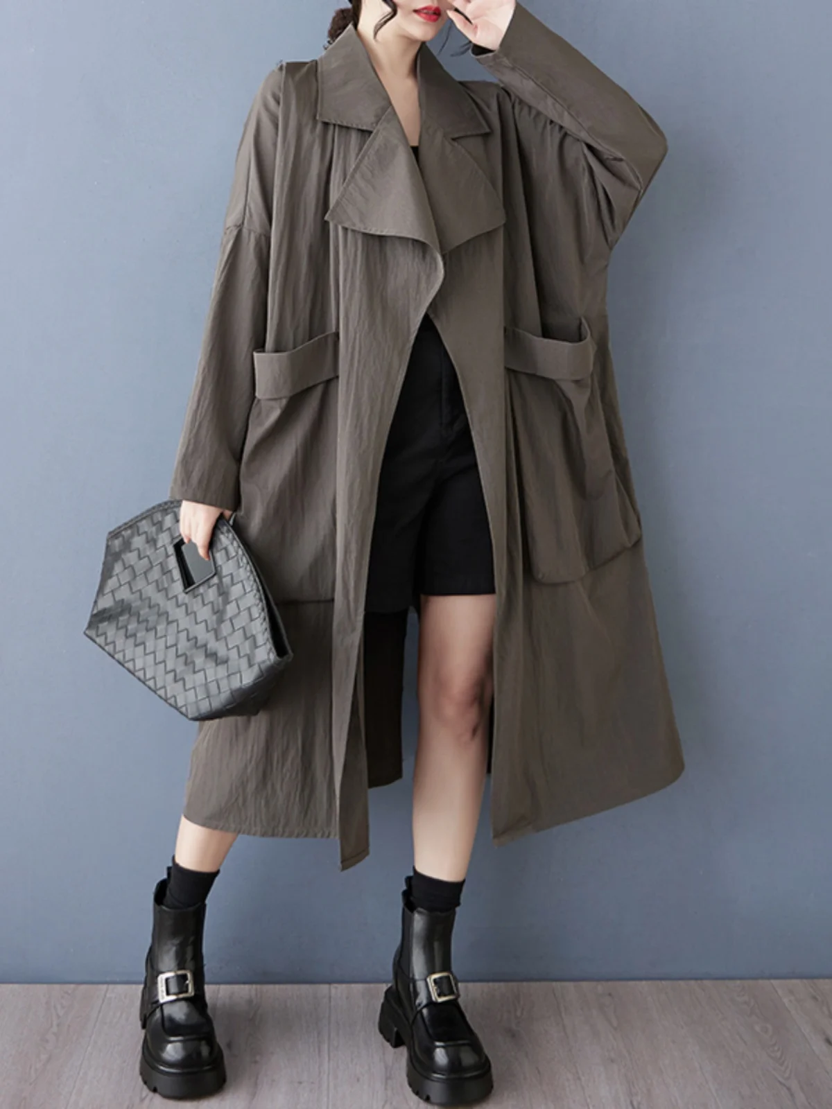 

Ele European Sle Спецодежда Костюм Пальто Женское свободное пальто длиной до колена длиной миди с большими ketми Long Sve Office Commute