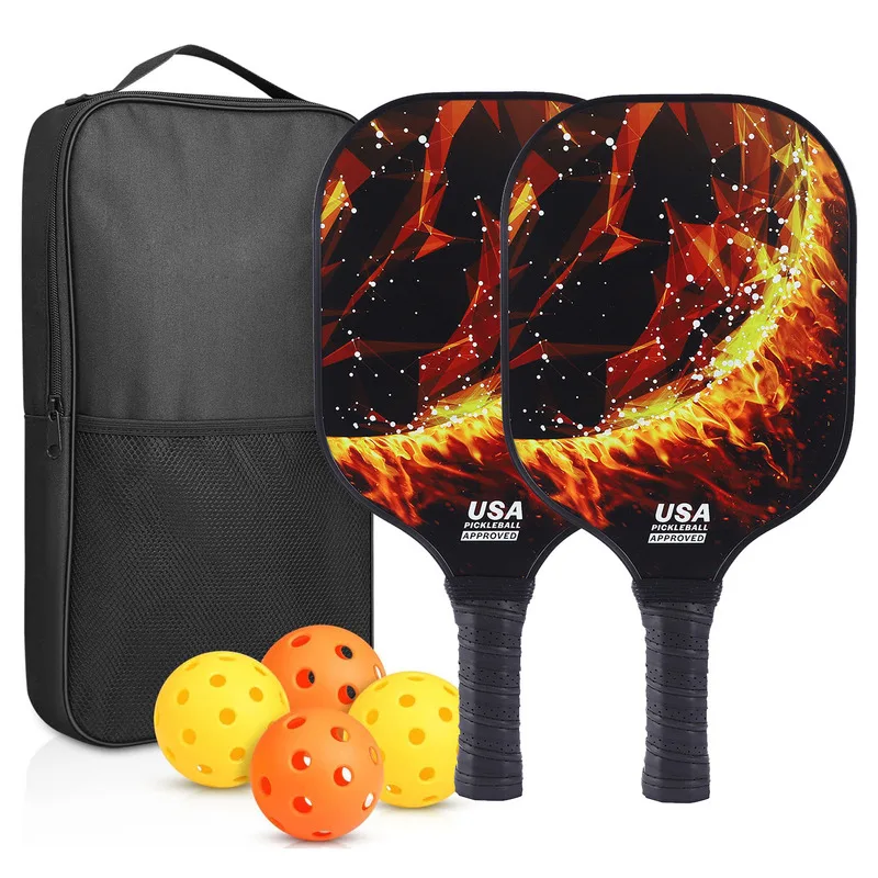 Carbon Fiber Set 2 Rackets 4 Balls 1 Pack Carbon Fiber Aramid Pickleball Paddles PP Honeycomb UV Printed Racket Set