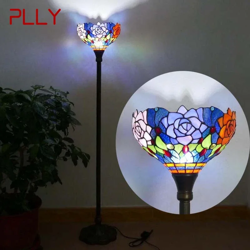 

PLLY Tiffany Floor Lamp American Retro Living Room Bedroom Lamp Country Stained Glass Floor Lamp