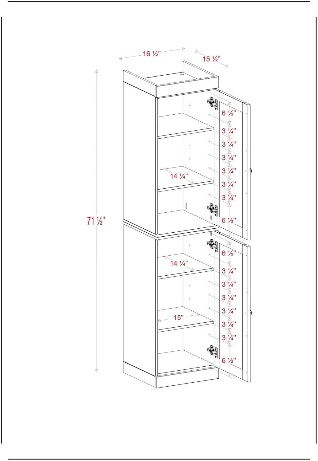 Solid Wood Kitchen Pantry Cabinet Narrow Storage Raised Panel Doors Adjustable Shelves 16.5