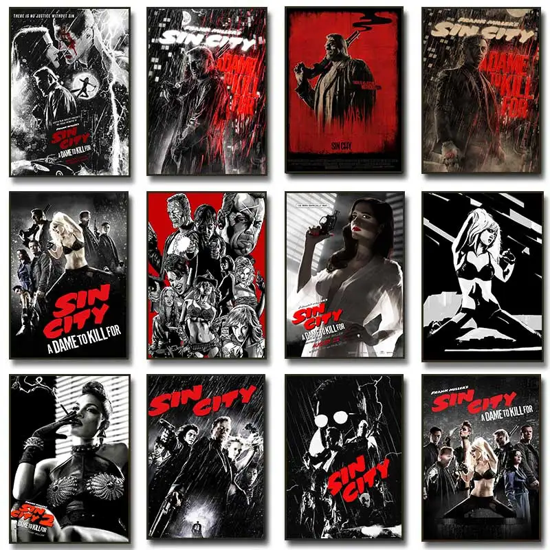 Sin City Poster Bruce Willis Wall Art Sin City A Dame to Kill For (2014)Movie Poster Gift Retro Print HQ Decor Canvas Painting