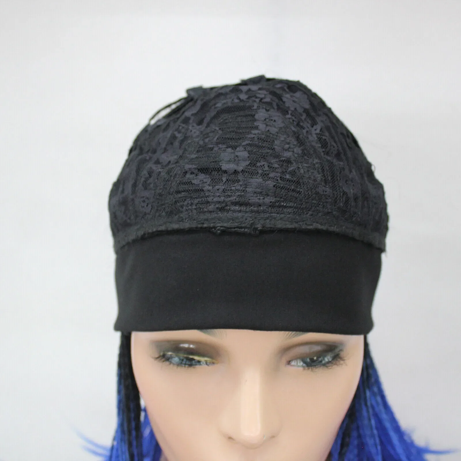 Peluca trenzada sintética hecha a mano con diademas, Ombre, largo, negro y azul, 3/4