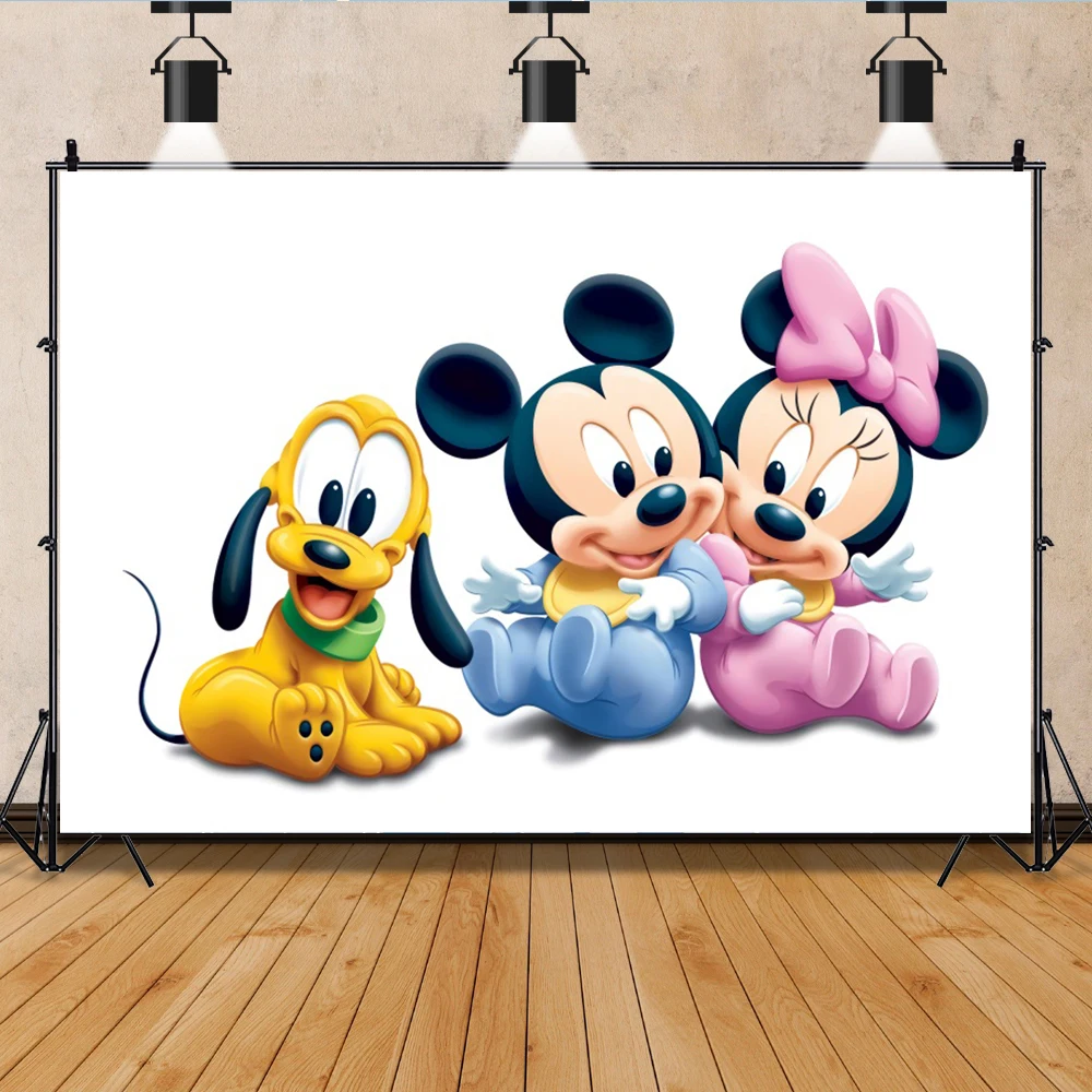 Minnie Mickey Mouse Baby Gender Revelation Photo Backdrop Background Photography Baby Shower Birthday Party Photographic Studio