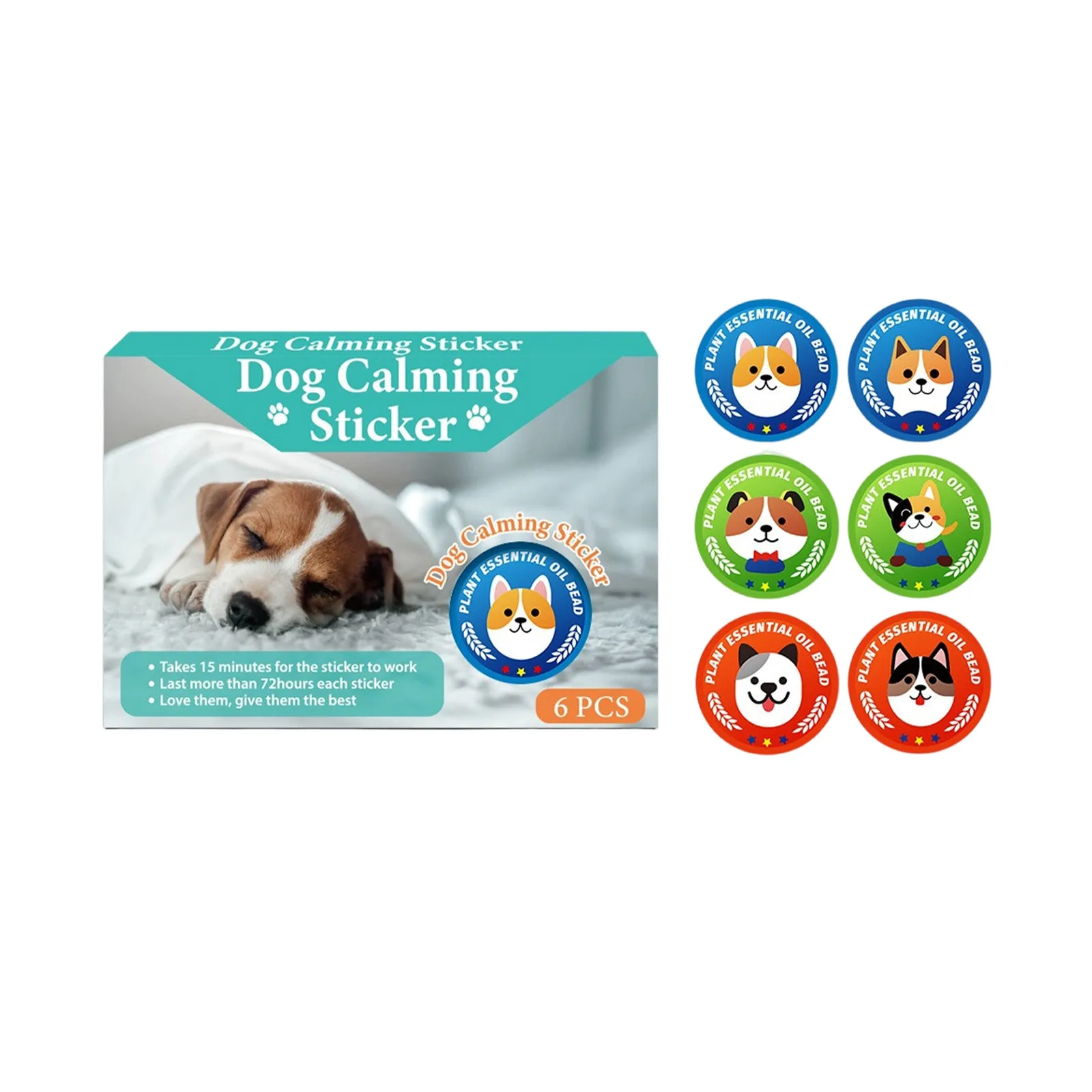 ملصقات مهدئة لراحة الحيوانات الأليفة، عواطف جديدة للكلاب والقطط مع الزيوت العطرية التي تزرعها بشكل طبيعي، آمنة وفعالة، 6 قطع للأسفل #1