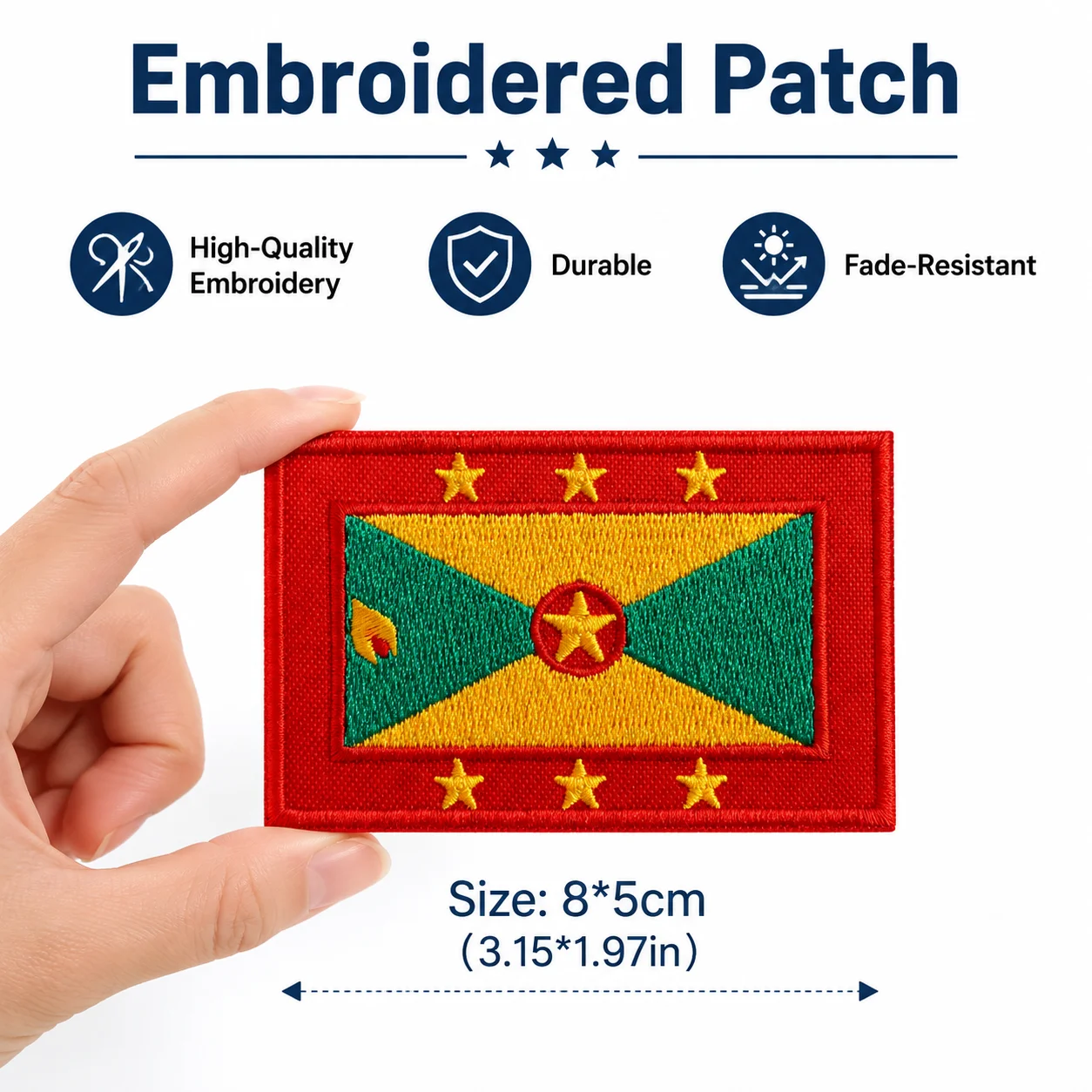 Flag of Grenada Embroidered Patch Patriotic Decoration Morale Badge Hook and Loop for Clothes Backpacks Hats & Everything