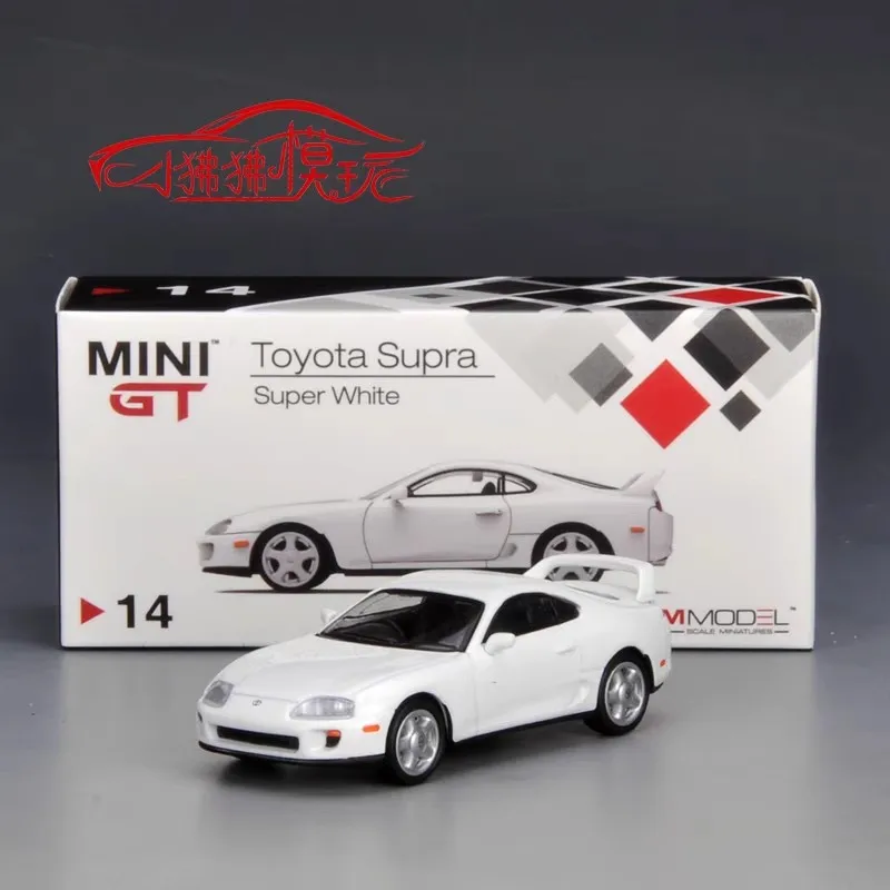 Mini Gt Car Model 1/64 TOYOT SUPRA super white 14 cars model simulation alloy ornament car model boy birthday collection gift