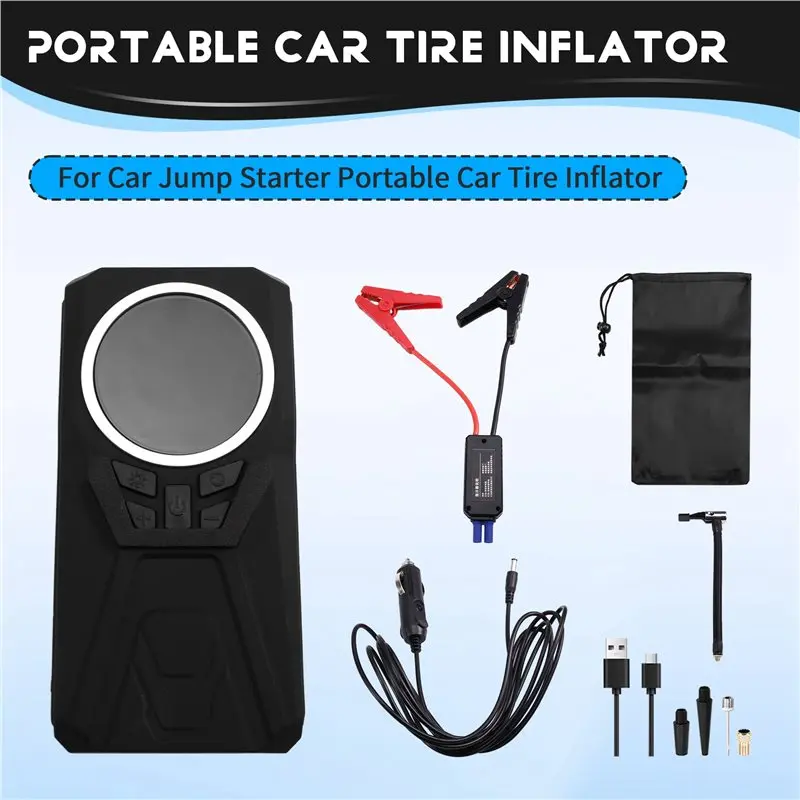 X39A-For Car Jump Starter With Portable Tire Inflator Rechargeable Battery Power Bank 5 Nozzles For Motorcycle With Light