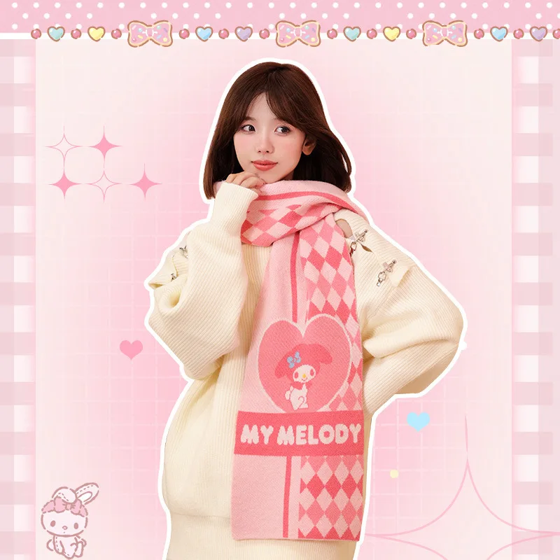 Sanrio Scarf Kawaii Kuromi Cinnamoroll My Melody Cartoon Soft Thick Scarves Winter To Keeping Warm for Girls Gift