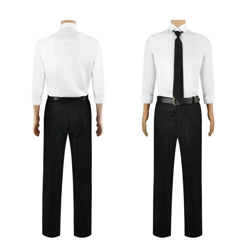 Anime Chainsaw Man Denji Costume Cosplay White Shirt Black Pants Full Set for Adult Men Halloween Party Uniform Suit Role Play