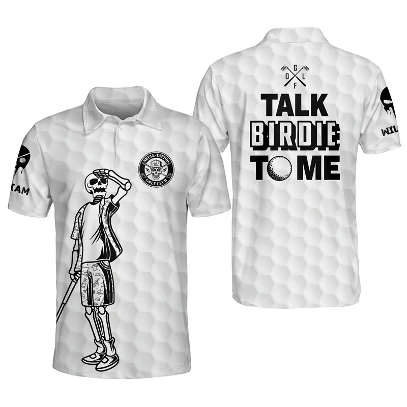 Skull Talk Birdie To Me Funny Men's Golf Shirts Women Cool Fashion Simple Polo Tshirts High Quality Laper Short Sleeve Polo Tops