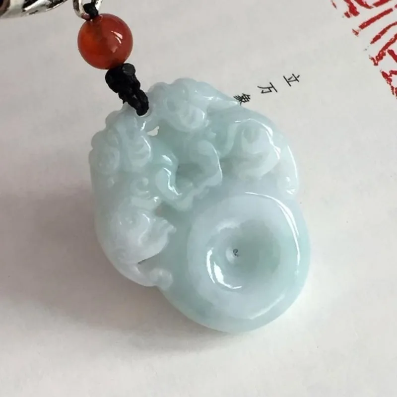 Natural Jade Ice Piaohua Double Pixiu Wealth Rolling Safety Buckle Pendant