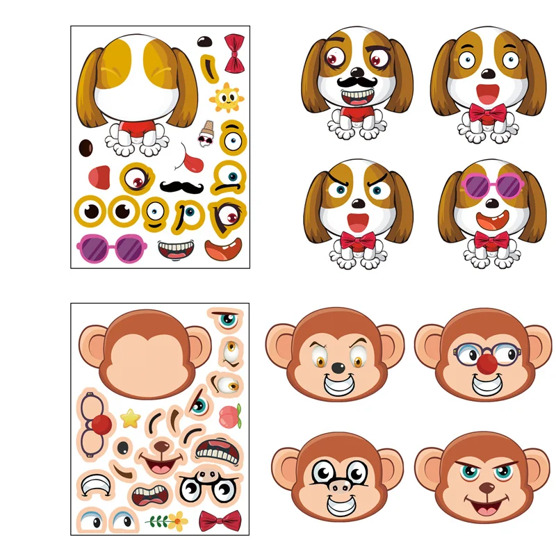 Children DIY Puzzle Sticker Funny Make Animal Face Assemble Jigsaw Stickers Kids Early Education Toy Boys Girls Gift Party Favor