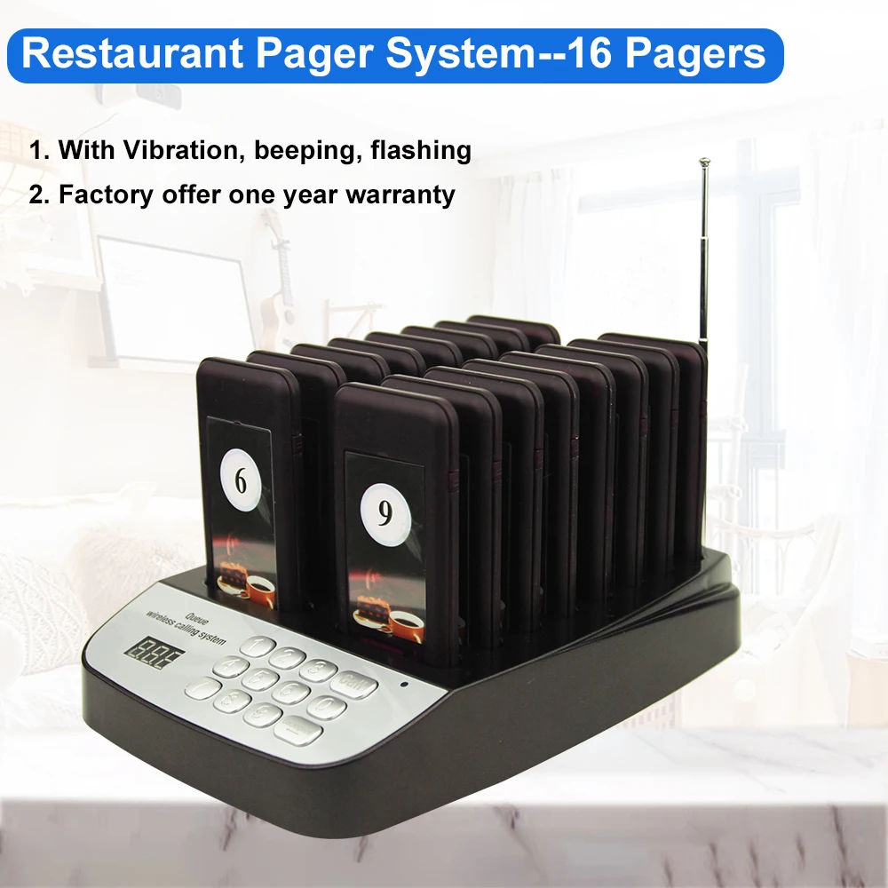 Fast Shipping CTP301 Wireless Restaurant Pager System Call Waiter Restaurant Paging Calling Buzzer 16 Pagers for Cafe Bar Clinic