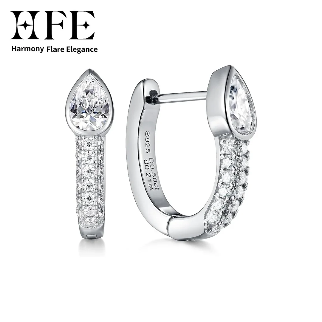 

HFE White Gold/K GoldMoissanite U Shape Hoop Earrings Pure 925 Sterling Silver Hypoallergenic Comfort Earrings Unisex Jewelry