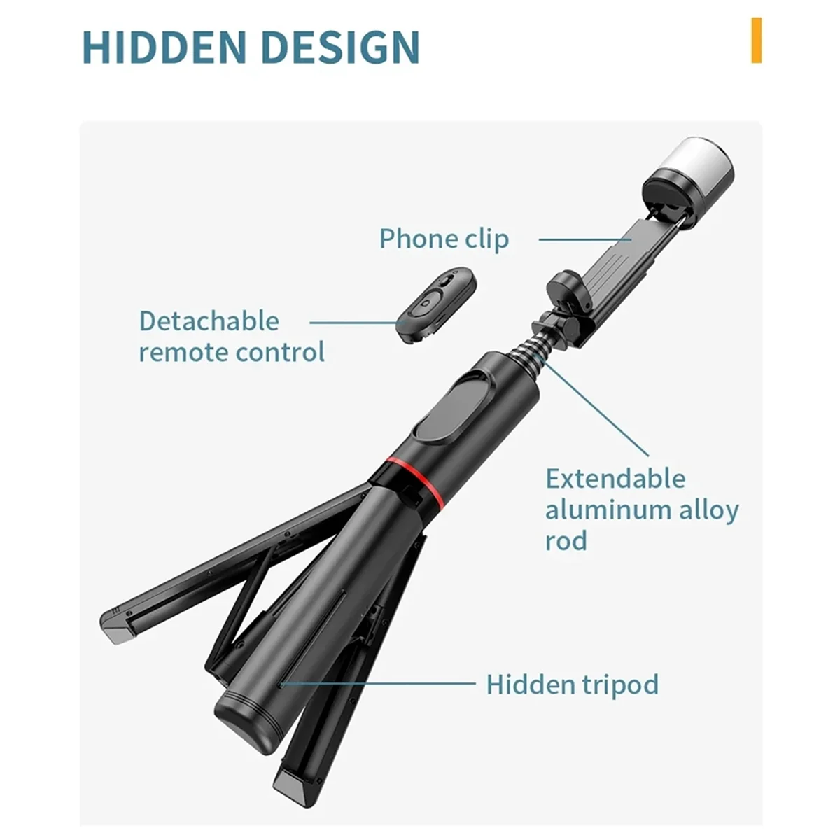 B21B Q12S Foldable Wireless Selfie Stick Bluetooth Monopod with Remote Shutter Fill Light Tripod for Android