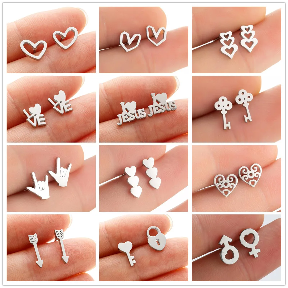 10Pairs/Lot Key And Lock Earrings Stainelss Steel Women'S Romantic Gifts Jewelry Accessories Perforation Earrings Party Gifts