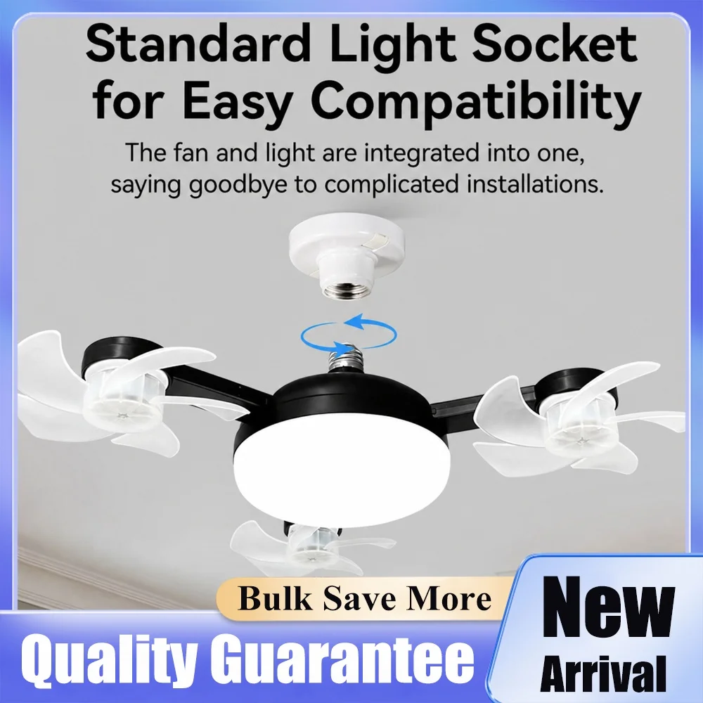 E27 Dimmable LED Socket Drone Fan Light 3-Speed 2 In 1 Hanging Fans Silent Electric Cool Blower for Dining Room Living Room