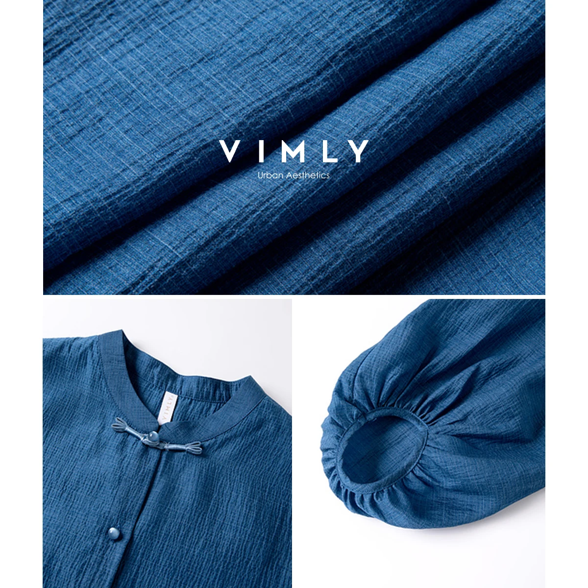 VIMLY Shirt Women Elegant Chinese Style 2025 Autumn New Lantern Sleeve Blouse for Woman Casual Chiffion Button Female Tops A3002