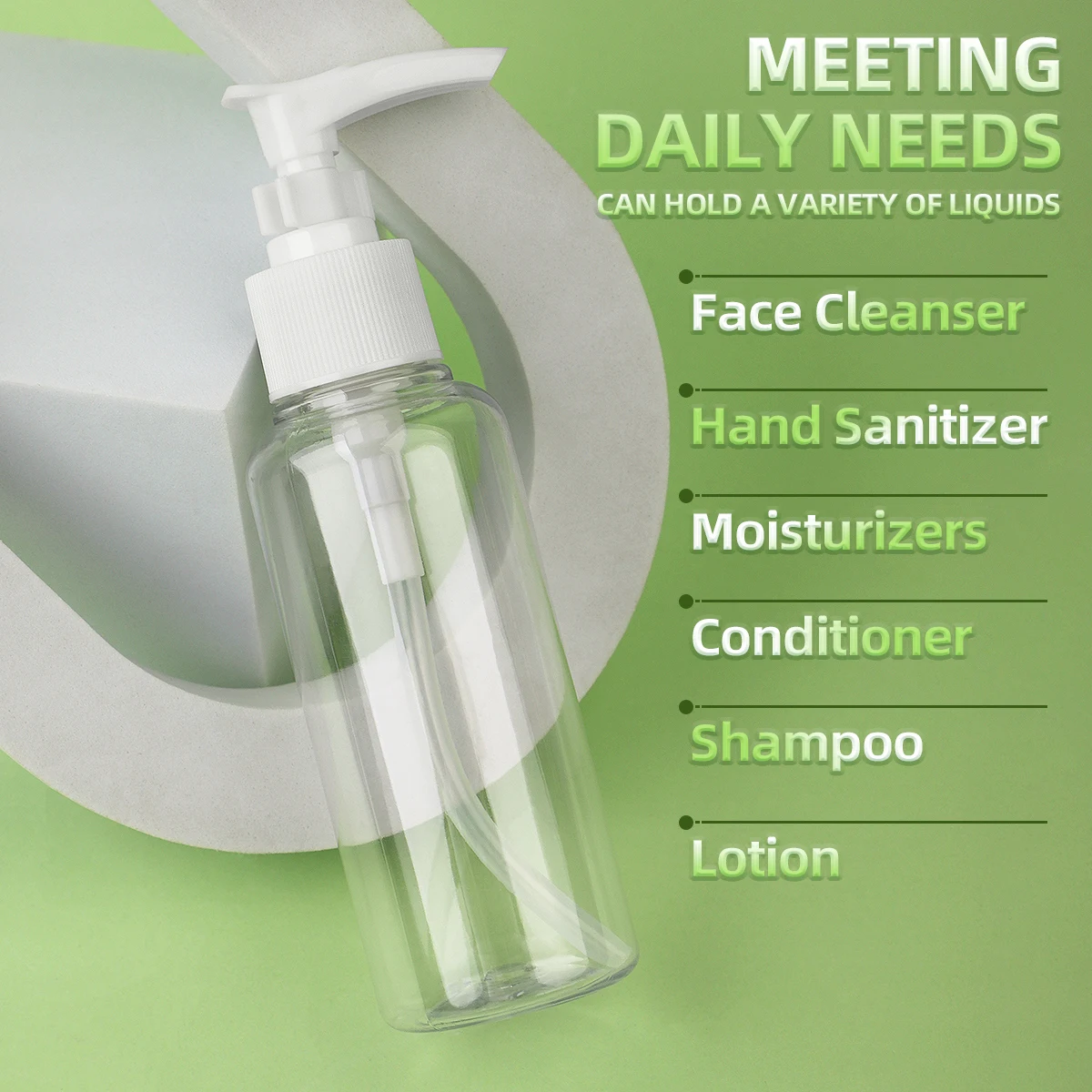 5개 100ml 두꺼운 플라스틱 투명 버클 펌프 압출 병, 샴푸 샤워 젤 등