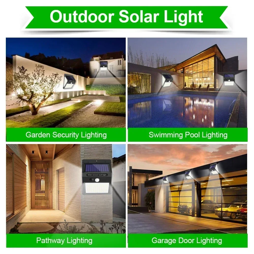 Solar Outdoor Wall Light 140LED Waterproof Motion Sensor Super Bright 3 Side Lighting Home Decor