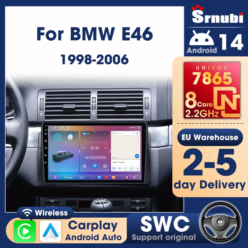 Autoradio Srnubi 2 Din Carplay pour BMW E46 M3 X5 1998 - 2006, lecteur multimédia Android Auto, système Intelligent automobile, unité principale