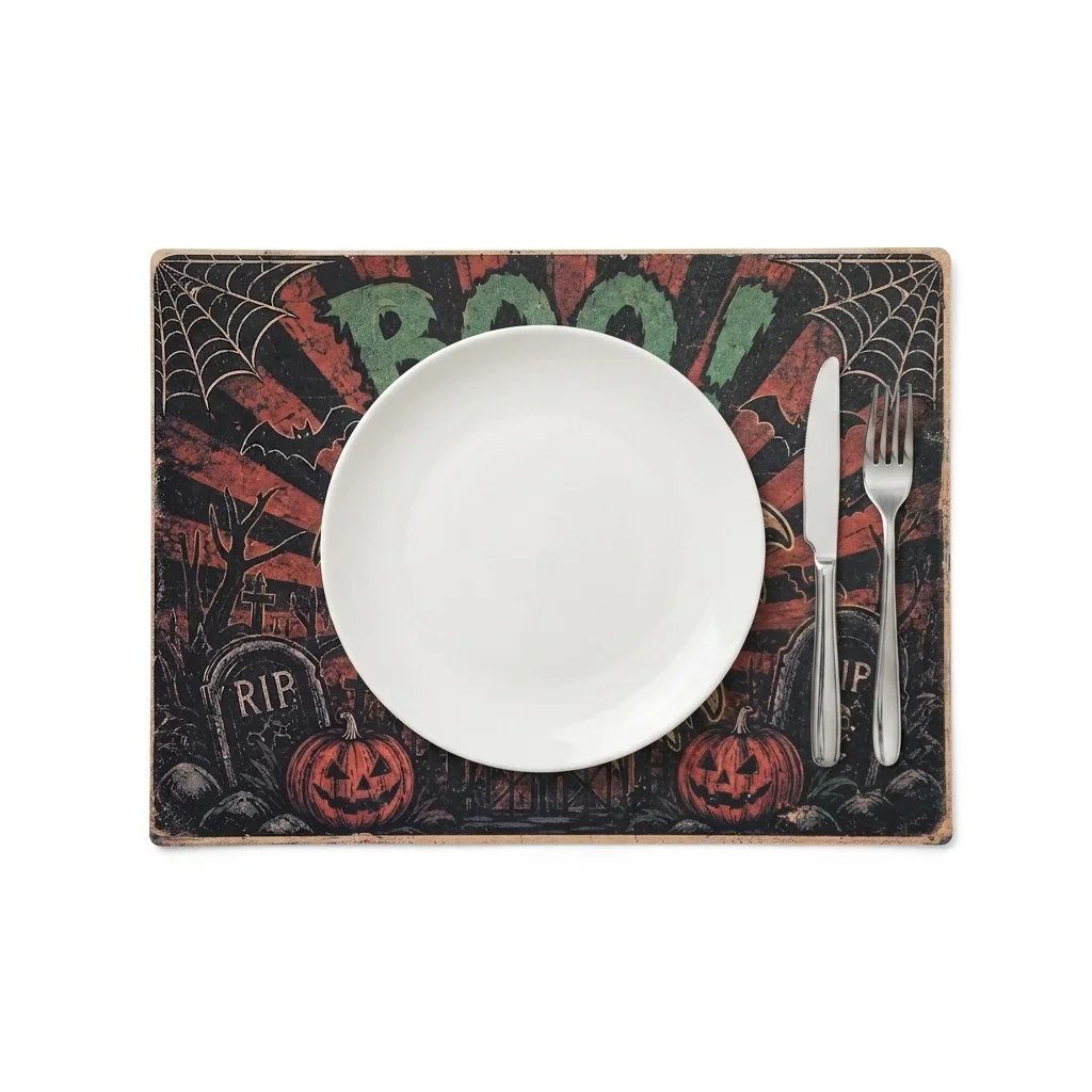 10/20/50pcs retro ghost paper placemats are suitable for Halloween dinner tables, themed western restaurants and dessert tables.