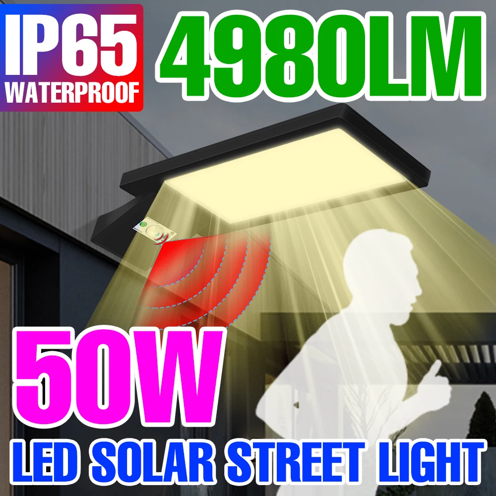 

LED Solar Street Lamp Outdoor Garden Lights PIR Motion Sensor Solar Floodlight IP65 Waterproof Sunlight Powered LED Wall Lamp