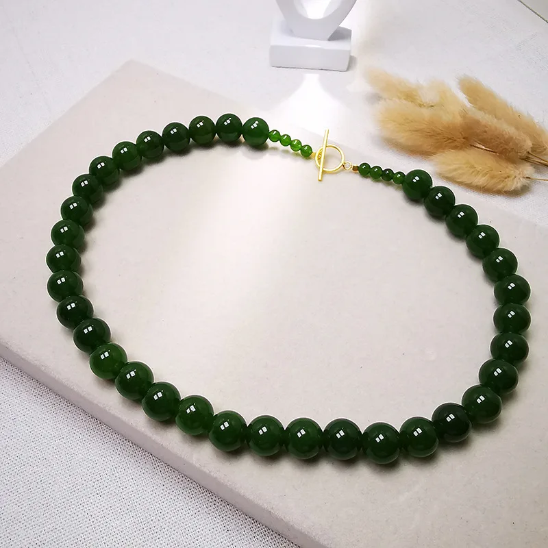 S925 Silver Agate Necklace Bi Chalcedony Grandmother Yang Green Cheongsam Elegant Accessories Ancient Costume Female Spina