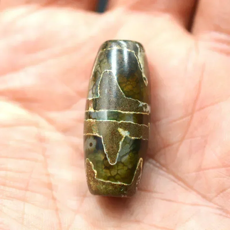 FLTMRH 30mm Vintage Jewelry Buddhist Bead Natural Tibetan Dzi Agates Stone Beads Tiger Teeth Pattern Dark Brown Antique Agates