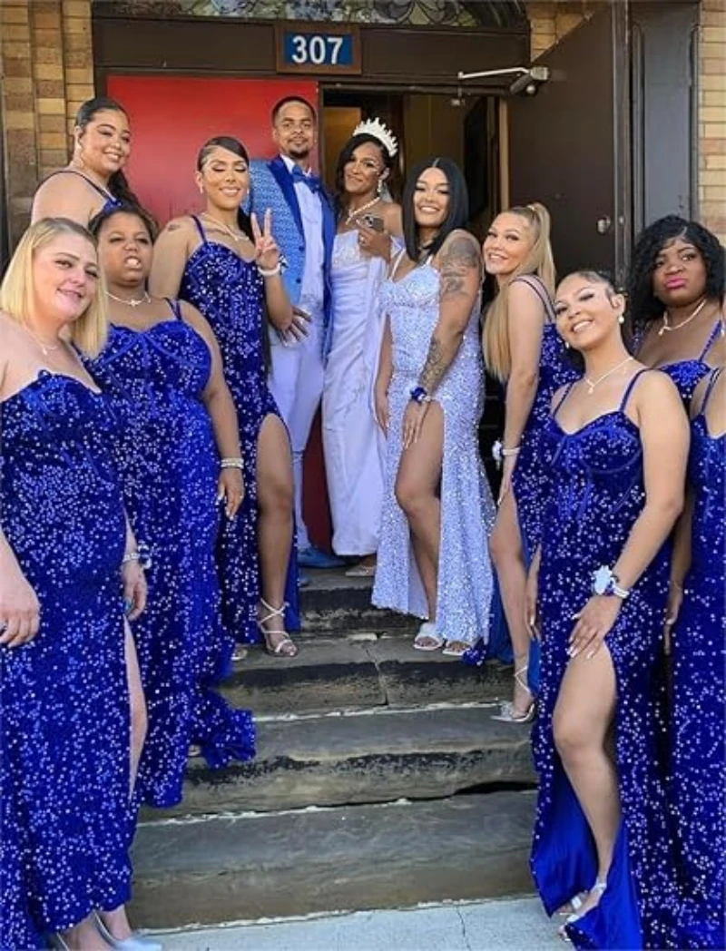 فستان نسائي للحفلات الراقصة مزين بالترتر طويل حورية البحر سباركلي مشد رسمي للحفلات المسائية بفتحة على شكل ذيل #5