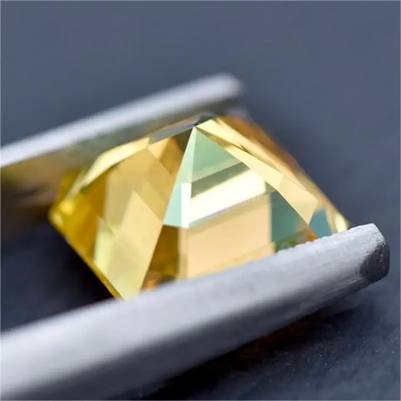 Moissanite batu kuning emas warna ascher Cut Lab tumbuh Moissanite perhiasan lulus penguji berlian dengan sertifikat GRA