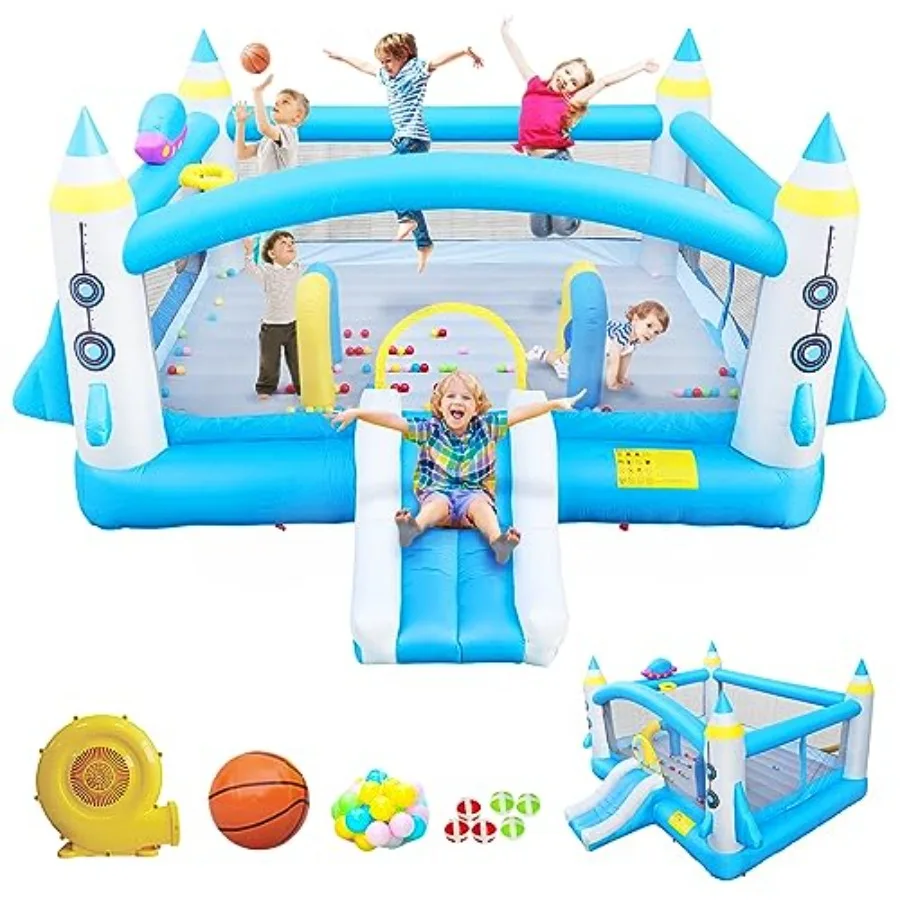 16.5x15FT Inflatable Bounce House Big Bouncy Castle with Water Slide for 310 Multifunctional Jump'n Bouncer House Family with A