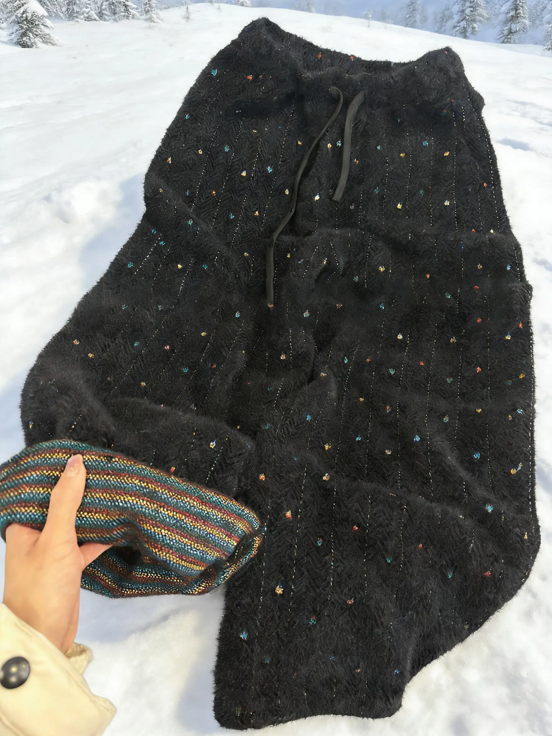 

Bla Mouton Rainbow Embroidery Pants Men Women Winter Thi Warm Drapey Straight Leg Casual Trousers Heavyweight Loose Fit