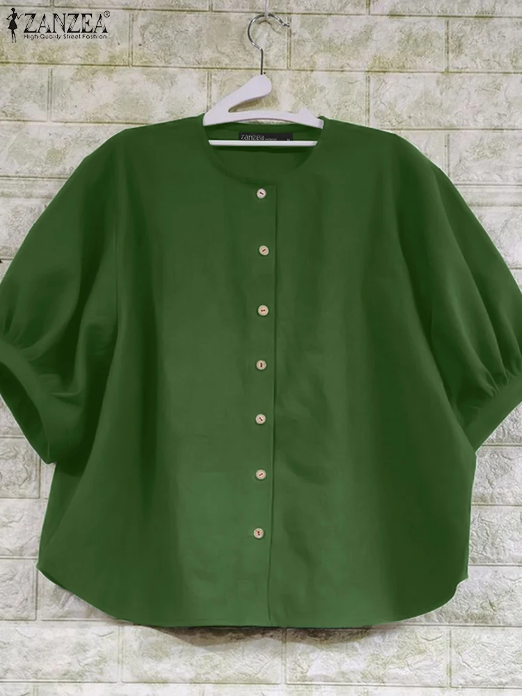 2025 ZANZEA Fashion Summer Blouse Elegant Women Short Sleeve Solid Shirt Fashion OL Work Tops Tunic Casual Loose Chemise Mujer