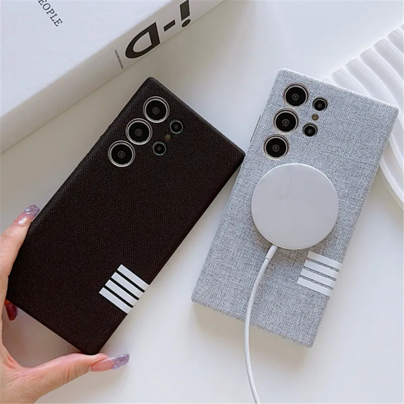 Luxury Linen Fabric Magnetic For Magsafe Wireless Charging Phone Case For Samsung S24 S23 Plus Ultra All Inclusive Bumper Cover