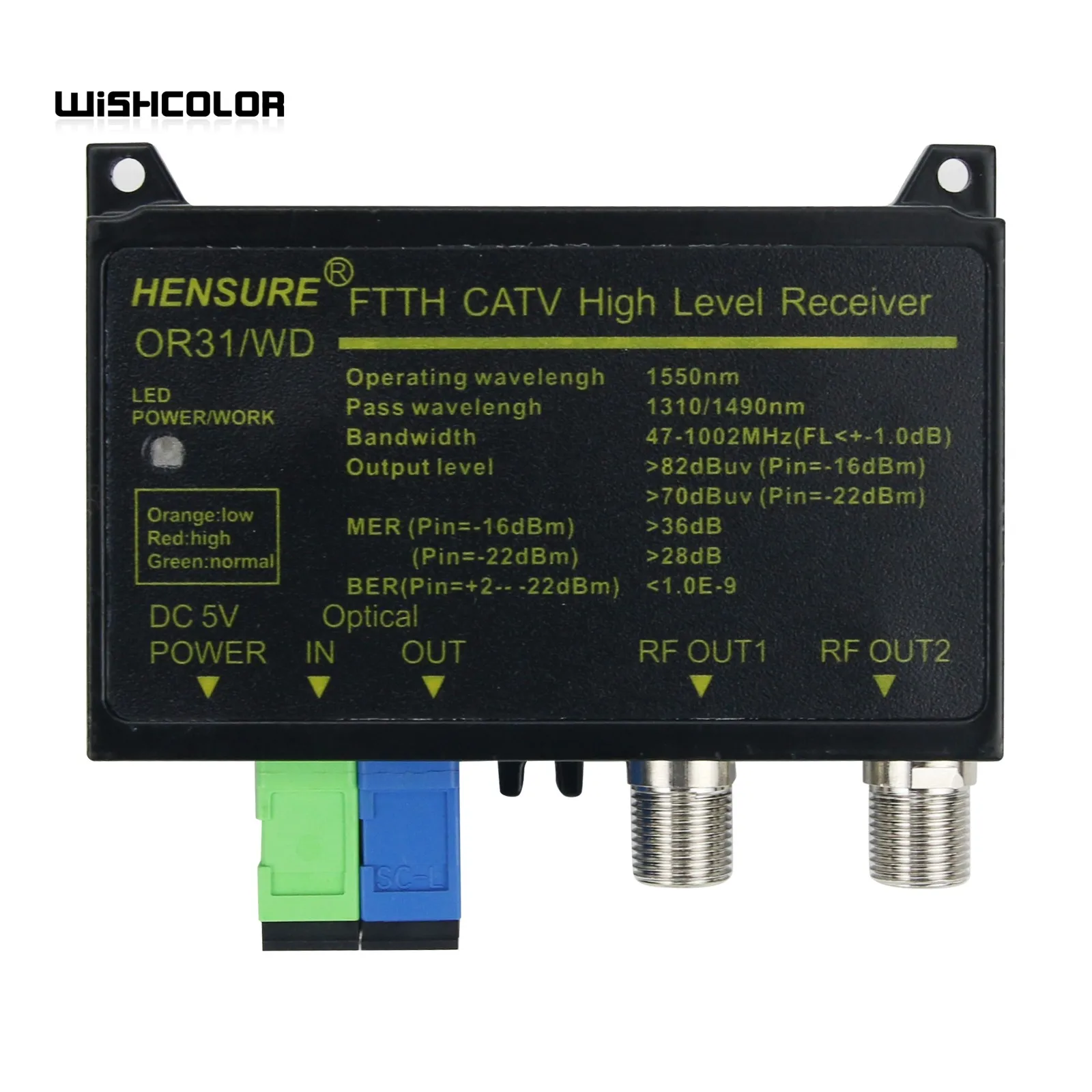 

Wishcolor OR31WD FTTH CATV Optical Receiver Fiber Optical WDM Converter SC APC Duplex Connector Mini Mode With Inch RF Output