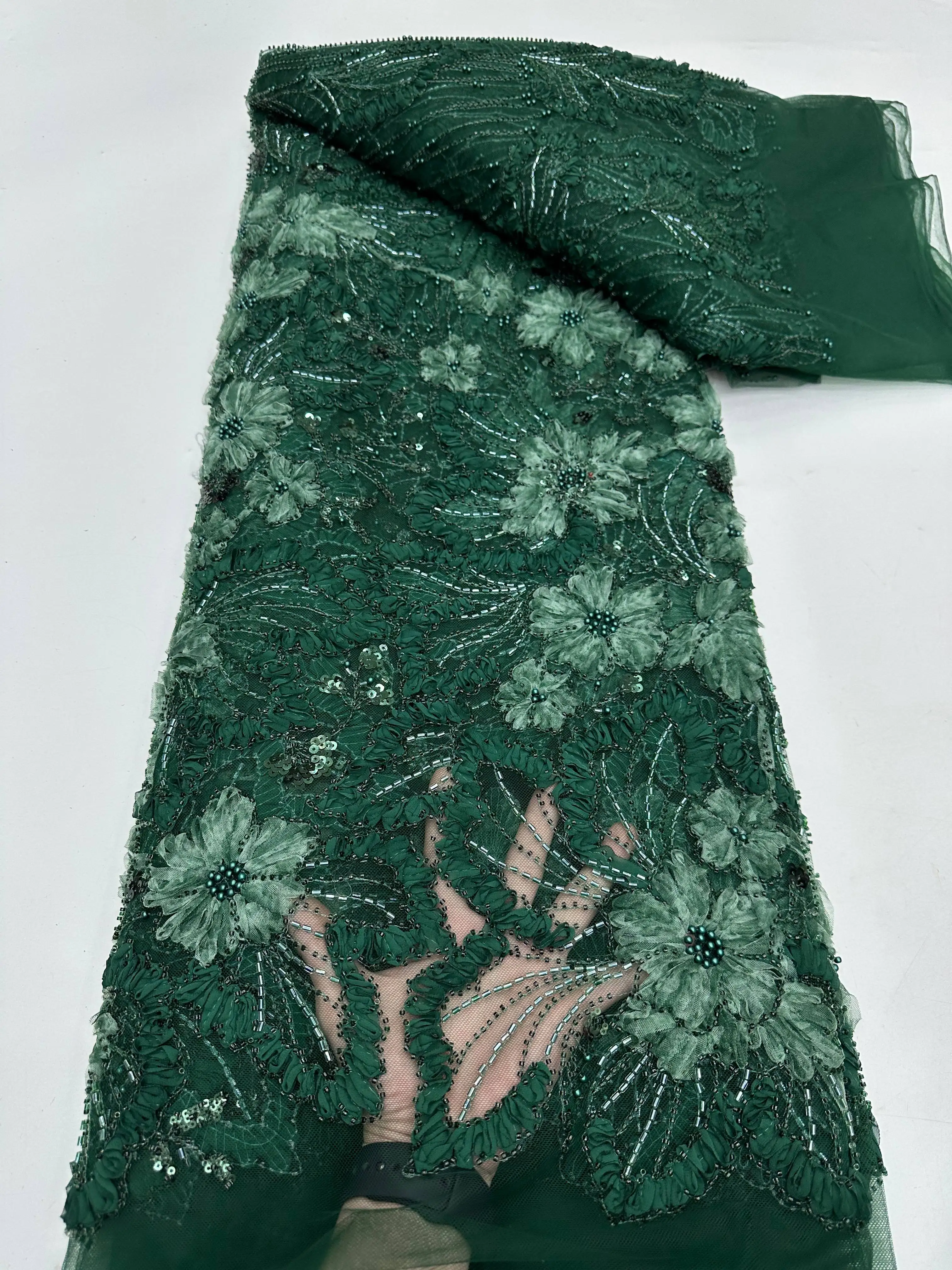 النيجيري ثلاثية الأبعاد نسيج الدانتيل المطرز 2026 جديد الأفريقي الفرنسي الترتر مطرز تول الدانتيل فستان من القماش مواد الخياطة 5 ياردة 1932