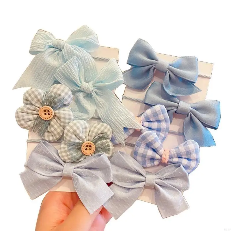 

95AE Bowknot Hair Band for Children Fabric Flower Hairbands Girl Sweet Headband Set Spring Hair Bows Elastic Headpieces 10PCS